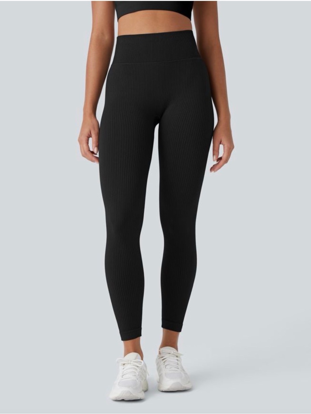 Halara soft oneform seamless flow ribbed high waisted leggings black 7/8 medium